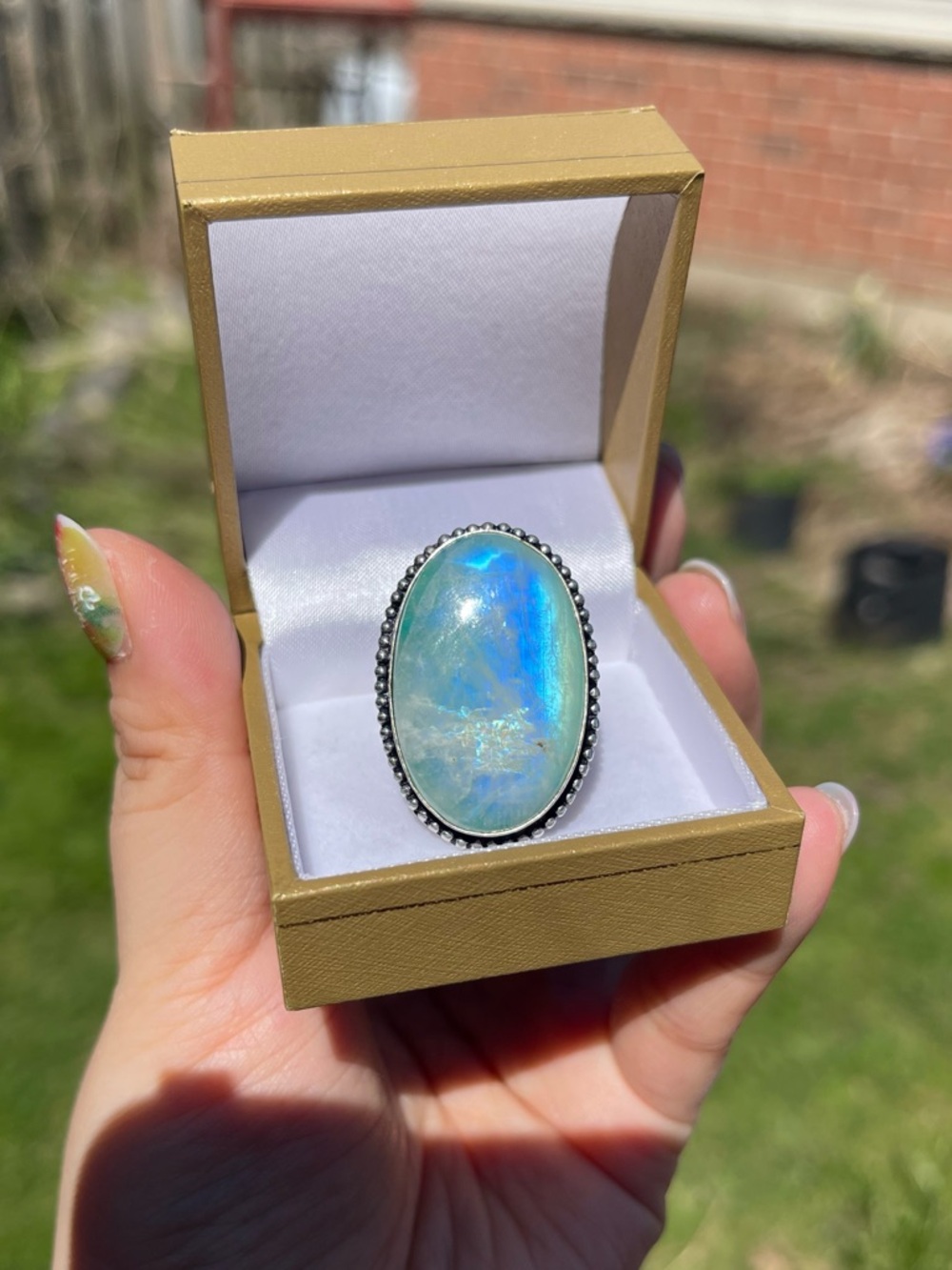 Stunning Natural Blue Moonstone Sterling Silver 925 Statement Ring